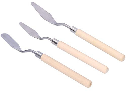 Keenso Set di Spatole Strumento da Disegno in Acciaio Inossidabile per Raschietto per Pittura a Olio Pittura Artistica con Manico in Legno per Pittori su Tela, 3 Pezzi