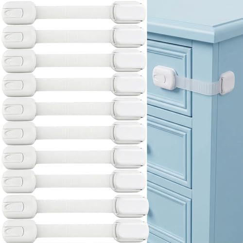 Levona (10 Pack) Adjustable Child Safety Locks,Cupboard Locks for Children,Baby Safety Cupboard Locks,Drawer Locks Baby Proofing Cabinets with No Drilling, Easy Install, Cabinets, Drawer, Fridge