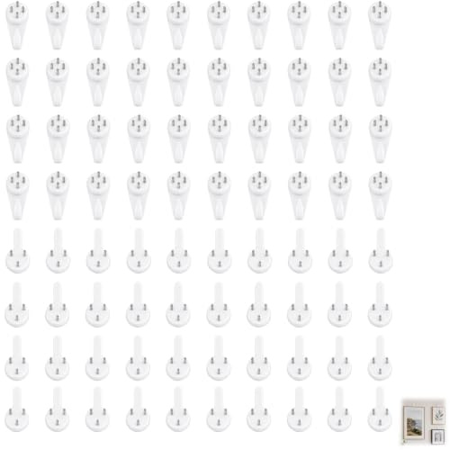 80 PCS Crochets Muraux Sans Percer | Accroche Cadres Photo et Décorations Murales | Accessoires en Plastique Blanc et Clous Acier | Crochets Non-Traçants pour Murs Béton, Bois, Peints, et Portes