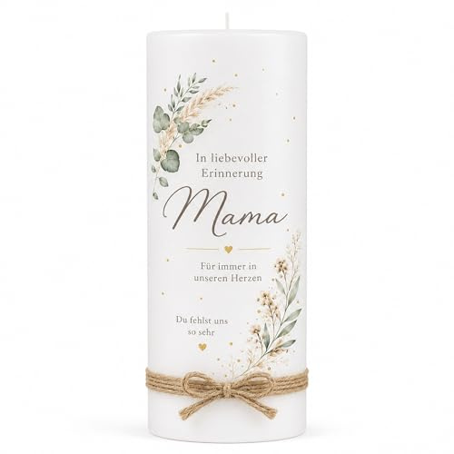 MilaBoo Personalisierte Trauerkerze – Gedenkkerze 25x8 cm – In liebevoller Erinnerung – Geschenk zur Trauer, Beerdigung, Gedenken, Erinnerungslicht (Eukalyptus)