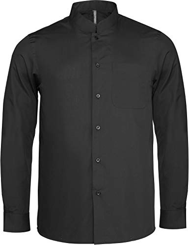 Camisa cuello mao de manga larga de Kariban, negro, K515C4979448917