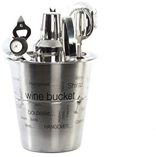 DRW Juego Instrumentos cóctel cubitera, coctelera, Pinzas Acero INOX 13x22 cm