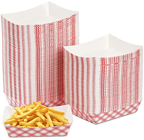 Fasmov 200 Pack 2 lb Capacity Disposable Paper Food Tray, Grease Resistant, Coated Paperboard Basket for Fries, Hot Corn Dogs, Popcorn or Snacks