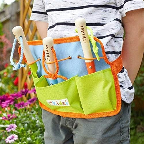 garden mile Kinder Werkzeuggürtel mit 3 Holzgriffen, Kinderspielzeug-Set, Garten, Outdoor, Spielen, pädagogisch, bunt, sicheres Holzwerkzeug