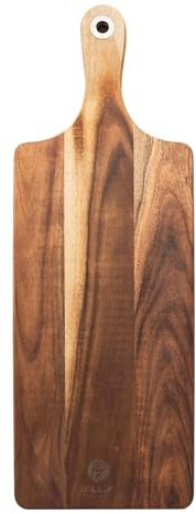 Bill F Acacia Revtangular Paddle Boarde & Cutting Board, Serving Board for Homemade Pizza, Cheese, Fruits & Cake 47x17x1.5cm