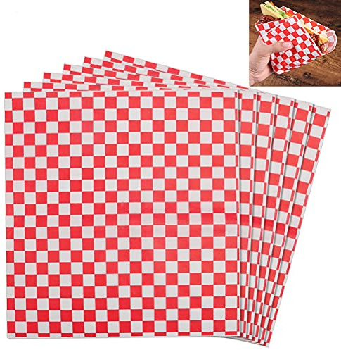 50 Greaseproof Food Grade Wrap Papers, 11x10 Checkered Food Basket Liners | Sandwich Greaseproof Papers, Oil-Proof Water-Resistant Wrapping Wax Tissue for Sandwiches Deli Hamburgers Cake Fries Gift
