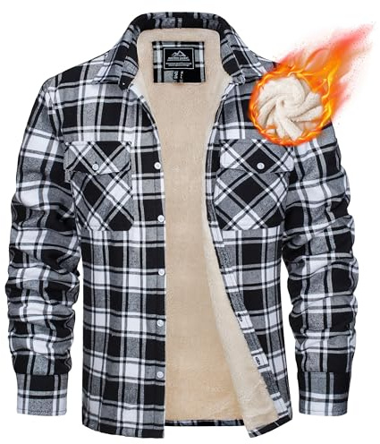MAGCOMSEN Veste d'hiver pour homme - Veste doublée - Chemise thermique à carreaux - Avec poches multiples - Coton - Chemise chaude