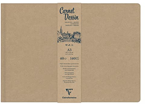 Clairefontaine 975964C - Skizzenbuch mit Fadenbindung DIN A4 21x29,7cm, mit festem Einband, weißes Papier, extrafeine Körnung, 140g, 40 Blatt, 1 Stück