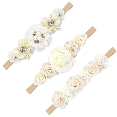 3 delar nylon pannband för flickor bebis elastiska pannband med blommor för baby flickor turbaner baby vridet med rosett hårtillbehör för nyfödda