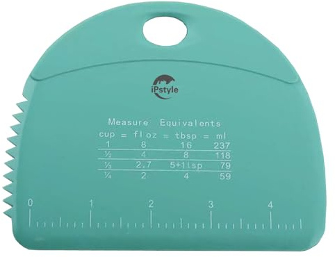 iPstyle Silicone Dough Scraper Chopper, Bench Scraper with Serrated Edge Measuring Scale, Multipurpose Pizza Cutter, Pastry, Food Scraper for Baking, Dough, Bread, Cake (Blue)