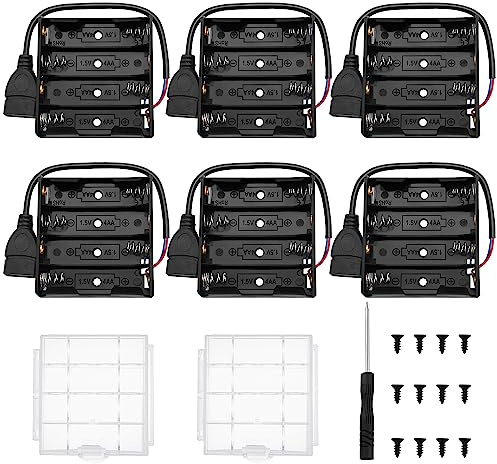 6 Stücke 4 AA-Batteriehalter, KUOQIY 4 x 1.5V AA Kunststoff Batteriehalter mit USB Buchse, mit Batteriebox aus Kunststoff und Schraubendreher & Schrauben