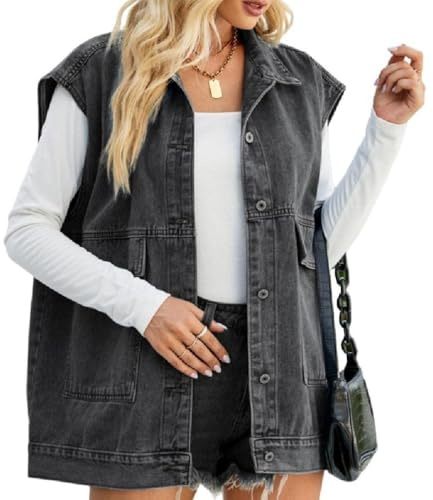 Frotox GeknöPfte Gewaschene Jeansjacken äRmellose Poket Insgram Weste VerküRzte Distressed Oversize Jeansweste