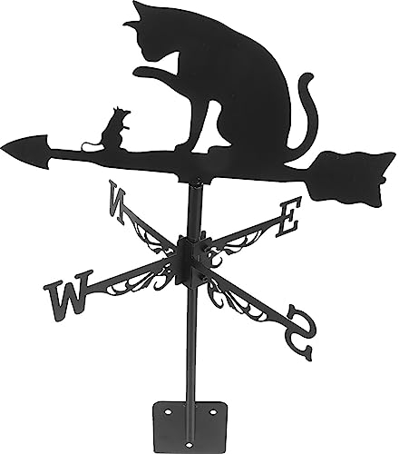 Happyyami Wetterfahnen Für Den Garten Wetterhahn Aus Edelstahl Windrichtungsanzeiger Gartenpfähle Mit Katzen-Maus-Silhouette Ornament Für Garten Terrasse Hof