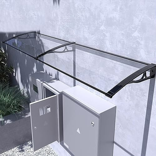 KDDEON Marquise de Porte d'Entrée en Polycarbonate Transparent Moderne,Porte Résistante Toit Abri Protection Contre La Pluie et UV,Auvent Voûté de Porte et Fenêtres Autonettoyant (60x150cm/24 x59)
