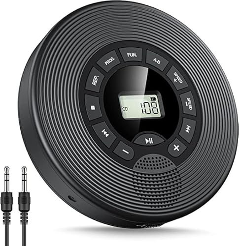 SONLED Lettore CD Portatile con Bluetooth, Lettori CD Personali Ricaricabili da 1500 mAh con Altoparlante, Display LCD, Pulsante con Protezione Anti-Salto, Walkman con Cavo AUX per Auto, casa