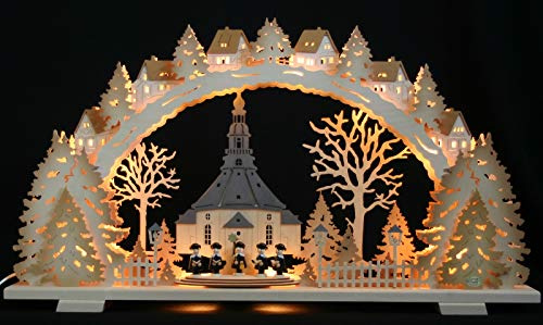 Großer LED 3D Schwibbogen Seiffener Kirche & 5 Kurrende - Sänger, 70cm x 40cm - Handarbeit aus dem Erzgebirge - Schwibbogen Weihnachten