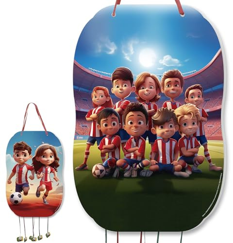 trookee - Piñata Cumpleaños Infantil de Futbol Rojiblanca - Piñata Grande de Futbol Para Rellenar Con Chuches y Regalos Para Niños y Niñas - Atlético, Sporting, Athletic, Girona - Comuniones - 46x30cm