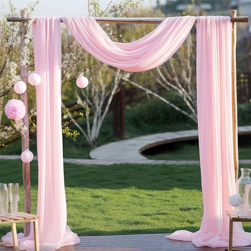 FANSU Vorhang Hochzeitsbogen, Deko Vorhang Hochzeit Querbehang Freihanddeko Chiffon Tüll Stoff Querbehang Deko Gardinen für Dekoration Babyparty Geburtstag (2.4x19.6ft/75x600cm,Rosa)