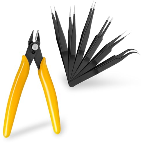 goobay 74095 Jeu de 6 pincettes + pince coupante de précision/pincettes et pince comme outil d'horlogerie, outil de modélisme et petites réparations/Couverts de dissection/Acier inoxydable