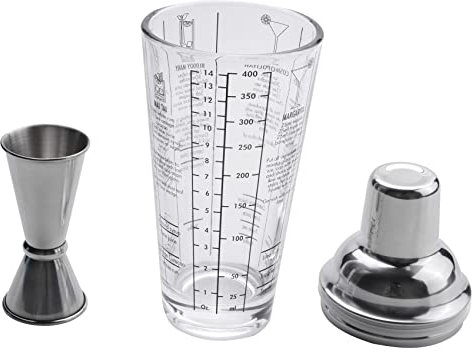 Bumdenuu Coctelera de Cristal Impreso con Recetas, Coctelera de 14 Oz con Doble Medidor, Coctelera de Bebidas Kit de Barman