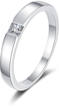AMDXD Weiß Gold 14K Au585 Eheringe Echte Goldschmuck, Klassiker Hochzeitsring mit Labor Erstellt Diamant 0.3ct (Rundschliff, VVS1), Gold 585 Bandringe Damen & Herren, Gr.47 (15.0)
