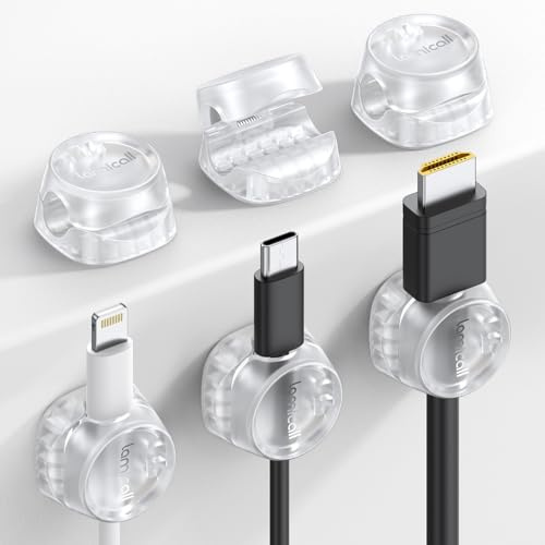 Lamicall Fjäderkabelhållare klämmor – kabelhantering utan rester, trådhållare, organisatör, skrivbord, USB, HDMI, vägg, PC, bil, kontor, hem – transparent (8 mm)
