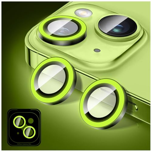 Kucheed Luminous Camera Lens Protector Compatible for iPhone 12/12 Mini, Bling Noctilucent Tempered Glass Camera Cover Film Stickers, Glow in the Dark Automatic Alignment Alloy Rings