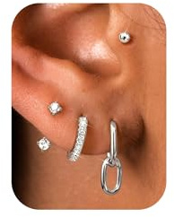 FIOROYAL 4Paar Piercing Ohr Gold,14K Gold Gefüllte Ohrringe Set für Mehrere Ohrlöcher,Tropfen Creolen Ohrringe für Damen,Helix Piercings Medizinische Ohrstecker Silber