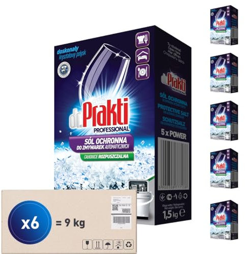 dr.Prakti Il sale per lavastoviglie, ammorbidisce l'acqua e previene efficacemente il calcare nella lavastoviglie e sulle stoviglie, da 1,5 kg x 6 pezzi