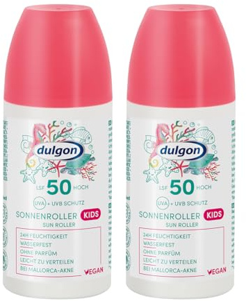 Dulgon 2x LSF 50 Sonnencreme Roller für Kinder 100ml - Schutz vor UVA & UVB Strahlung - Wasserfest & 24h Feuchtigkeit - Parfümfrei, Vegan & Mikroplastikfrei