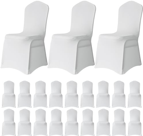 WedDecor White Spandex Wedding Chair Covers 140GSM Premium Quality Stretchable Fabric Slipcovers for Dining Party, Banquet Decoration, Anniversary, Conferences, Events, 30pcs