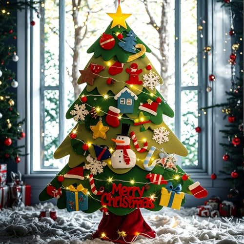 Albero di Natale in feltro, l'albero di Natale del feltro fai-da-te ha fissato + gli ornamenti rimovibili 32 pezzi decorazione natalizia per pareti e porte della casa