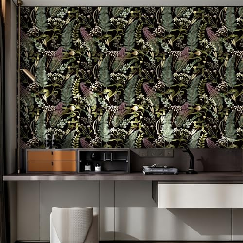 Selbstklebende Tapete Lila Grüne Blätter Strukturtapete Wandtattoo Schlafzimmer Tapete Selbstklebend Vliestapete Wallpaper for Living Room Tapeten Leicht zu Entfernen Wandschutzfolie 38.6x250.6cm