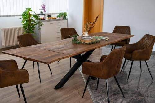 SAM Esstisch Jannik 160(260) x90 cm Akazie Nougat ausziehbar Spider schwarz