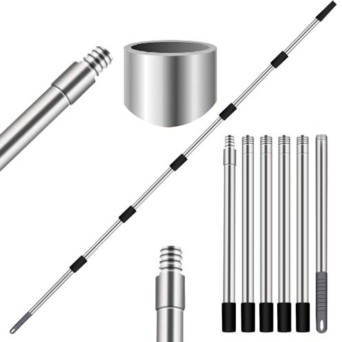 HpCuales Paint Roller Extension Pole 2.4M/8.5ft,Multi-Purpose Telescopic Extension Pole with Universal Twist-on Metal Tip, 6 Segmented Stainless Steel Sturdy Extendable Pole for Painting Dusting