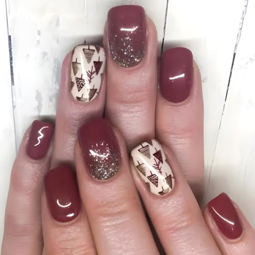 Lot de 24 faux ongles de Noël scintillants - Couverture complète - À coller - Pour femme