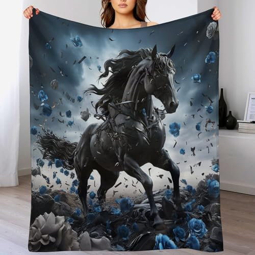 Pferd Decke Flauschig, Super Warme Decke, Hochwertige Wohndecke, Weich & Komfort Flannel Decke, Wolldecke, Sofadecke, Fleecedecke, Tagesdecke （100×130cm）