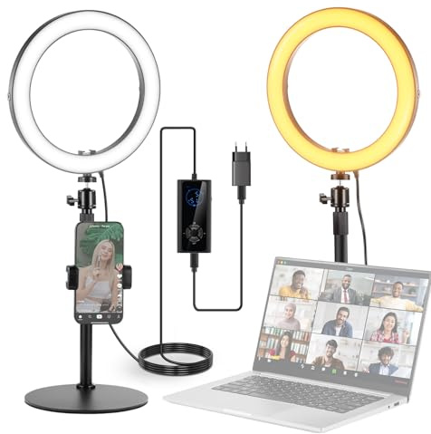 NEEWER 10 20W Aro Luz LED con Soporte Teléfono Escritorio para iPhone Portátil, Bicolor 2900K-7000K, USB C PD, CRI97+ 1660LX/0.5m, Luz para Videoconferencia, Grabar TikTok, Maquillaje y Selfie,RH10B