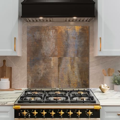 funlife Rusty Industrial Splashback - Oxblood Copper & Steel Patina Splashproof Cladding (28.5x28.5cm, 1mm)
