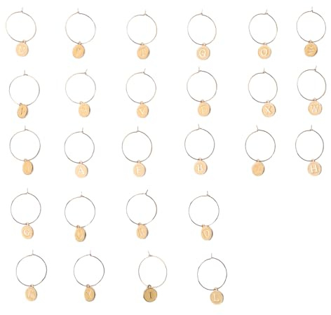 Bojueshaw 26pcs Alphabet Wine Charm Set,Letter Drink Markers,Alloy Pendants,Glass Charm Rings for Party Favors Family Gathering(Champagne)