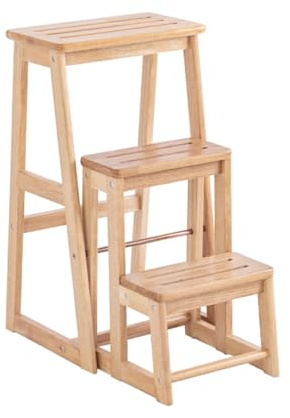 Sgabello Pieghevole In Legno,Sedia Con Scale A Tre Gradini For La Casa,Sgabello Con Scale Da Arrampicata For Interni,Adatto For Casa, Biblioteca E Ufficio(Color 2)