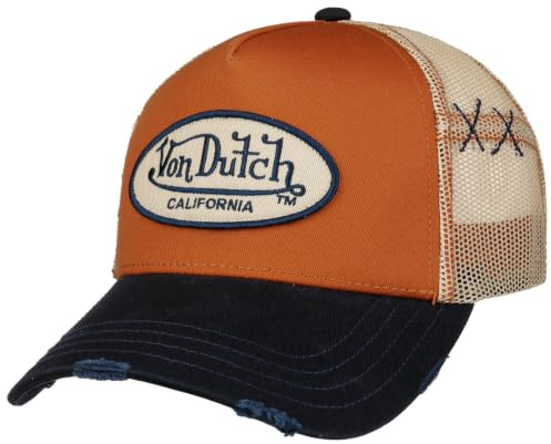 Von Dutch Destroyed Brim Oval Patch CapDutch Women/Men - Trucker Cap Baseball mesh Snapback, with Peak, Peak All-Season Spring Summer Autumn Winter - One Size Brown-Blue