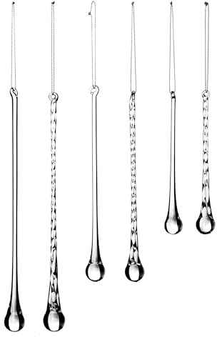 Clear Teardrop Glass Icicles – Set of 6 Christmas Tree Decorations, 15–25 cm – Spiral & Smooth Designs