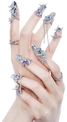 10 anillos de uñas para mujer, apertura ajustable, accesorios para decoración de uñas, clavo con punta de dedo, juego de anillo para mujer, el regalo ideal (morado)
