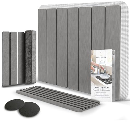 Chandelita Tapis Diatomite Pliable pour Vaisselle – Pierre Diatomite Cuisine Absorbante 40×30 cm + 30×10 cm avec Accessoires d’entretien – Séchage Rapide, Hygiénique et Antidérapant