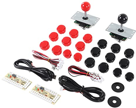 Alomejor 2 Jugadores lideró el Kit de Bricolaje con Botones USB Joystick y Cassette, Ideal para Arcadas Conjuntas y Consolas de Juegos Lucha, Negro Rojo