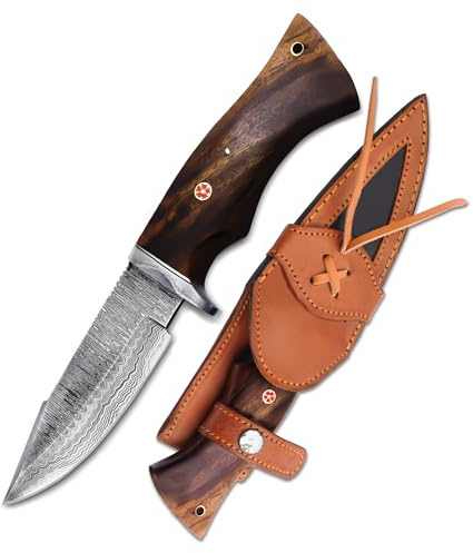 CHOOSE Coltello per caccia Damasco in acciaio Damasco fatto a mano, manico in palissandro con pastello stilish |AMD010