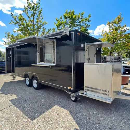 Food Truck Trailer with Full Kitchen Equipment, Spacious Mobile Food Truck for Sale, Customized Concession Unit, Hamburger Pizza Grilled Chicken Thigh Hot Dog Cart, for Business