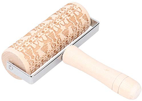 OEBUAFI Mattarello Natalizio, Rullo per Pasta in Legno Inciso con Design Festivo per Fornai Domestici e Decorazione di Biscotti (Tipo 3)
