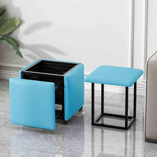 Sedia impilabile a forma di cubo, seduta in pelle nappa, telaio in acciaio al carbonio con ruote, sgabello versatile per casa, sala da pranzo, soggiorno, design moderno